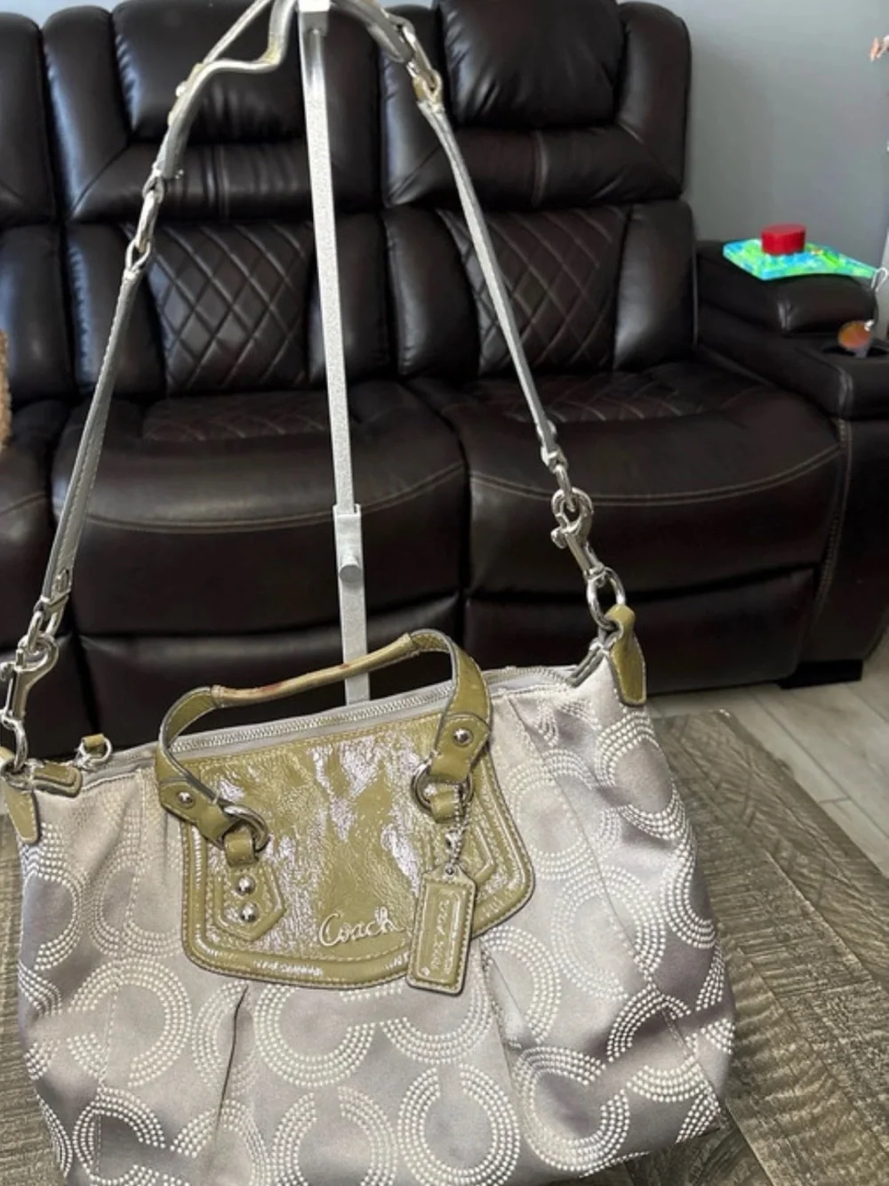 Coach Olive and Gray Signature Satchel Tote